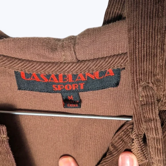 Vintage Corduroy Button Up Hoodie Casablanca Sport Brown 90s Leaf Embroidery - Picture 13 of 13